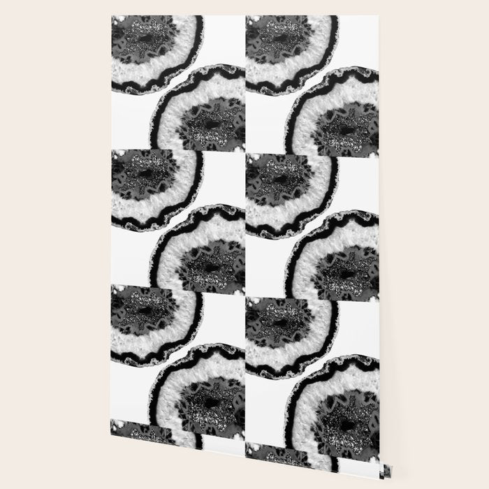 Gray Black White Agate Glitter Glamor #2 (Faux Glitter) #gem #decor #art #society6 Wallpaper Gallery Image 2