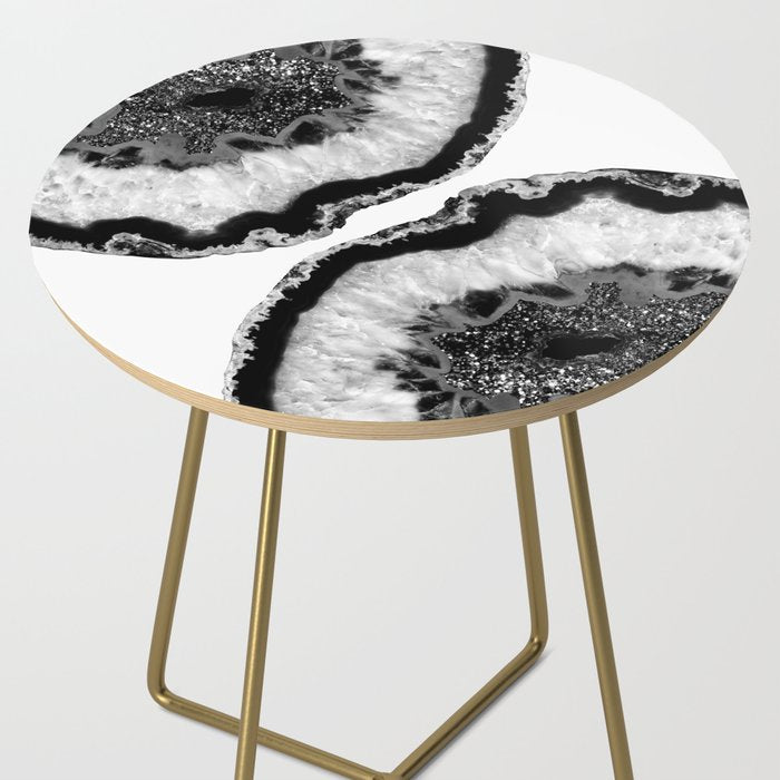 Gray Black White Agate Glitter Glamor #2 (Faux Glitter) #gem #decor #art #society6 Side Table Gallery Image 2