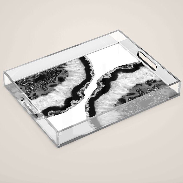 Gray Black White Agate Glitter Glamor #2 (Faux Glitter) #gem #decor #art #society6 Acrylic Tray Gallery Image 1
