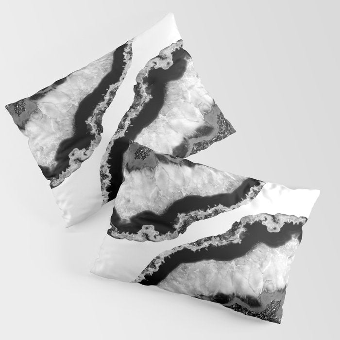 Gray Black White Agate Glitter Glamor #2 (Faux Glitter) #gem #decor #art #society6 Pillow Sham Gallery Image 1