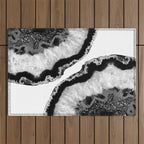 Gray Black White Agate Glitter Glamor #2 (Faux Glitter) #gem #decor #art #society6 Outdoor Rug Gallery Image 1