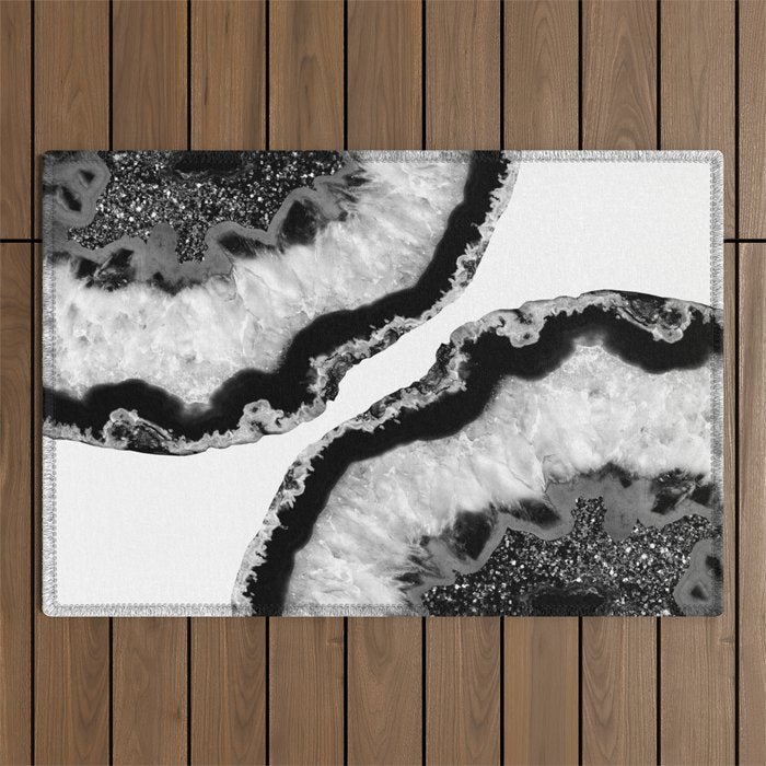 Gray Black White Agate Glitter Glamor #2 (Faux Glitter) #gem #decor #art #society6 Outdoor Rug Gallery Image 1