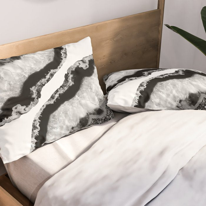 Gray Black White Agate Glitter Glamor #2 (Faux Glitter) #gem #decor #art #society6 Pillow Sham Gallery Image 2