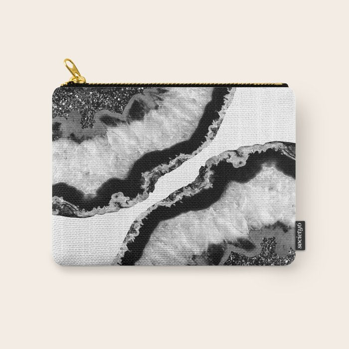Gray Black White Agate Glitter Glamor #2 (Faux Glitter) #gem #decor #art #society6 Carry All Pouch Gallery Image 1