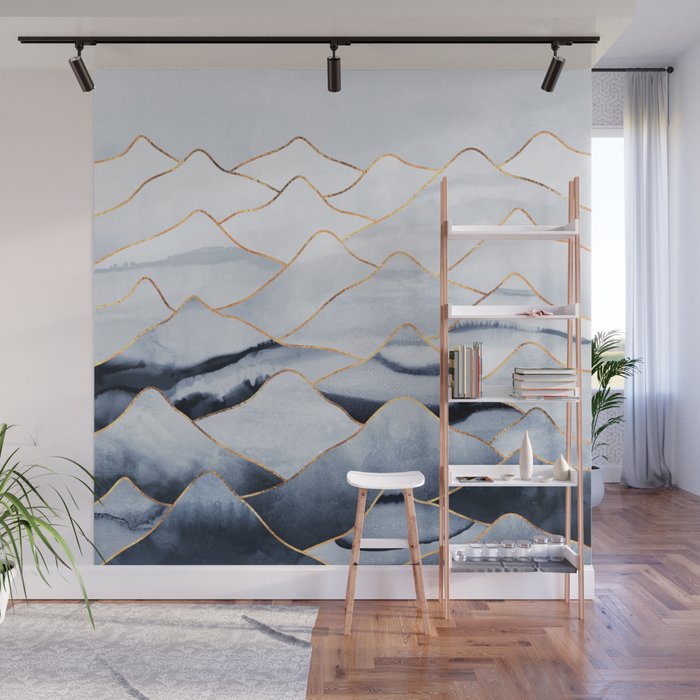 Mountains 2 - Gold Colored Lines Wall Mural Gallery Image 1