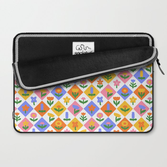 Retro colorful geometric flower art pattern Laptop Sleeve Gallery Image 2