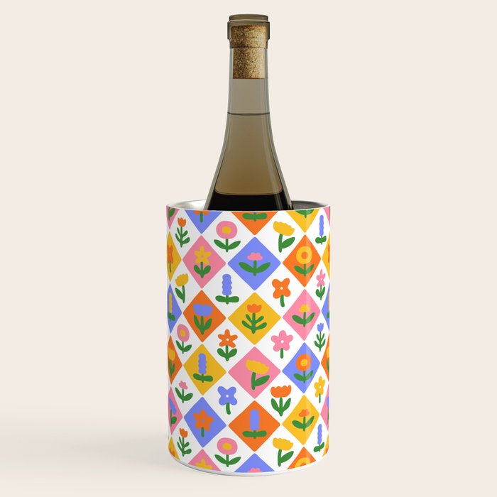 Retro colorful geometric flower art pattern Wine Chiller Gallery Image 2