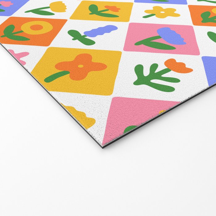Retro colorful geometric flower art pattern Welcome Mat Gallery Image 2