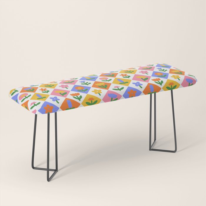 Retro colorful geometric flower art pattern Bench Gallery Image 1
