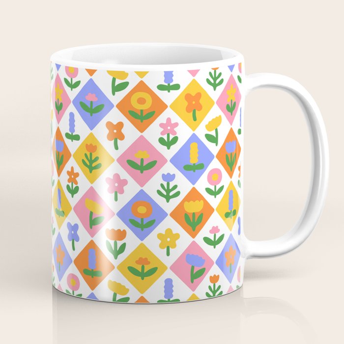 Retro colorful geometric flower art pattern Coffee Mug Gallery Image 1
