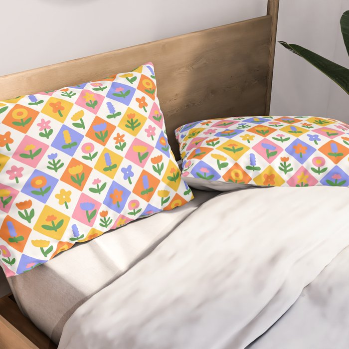 Retro colorful geometric flower art pattern Pillow Sham Gallery Image 2
