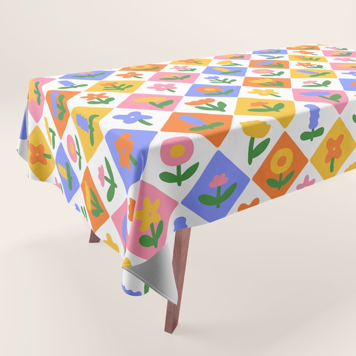 Retro colorful geometric flower art pattern Tablecloth Gallery Image 1