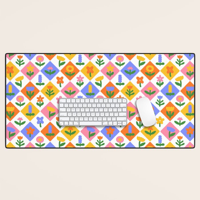 Retro colorful geometric flower art pattern Desk Mat Gallery Image 1