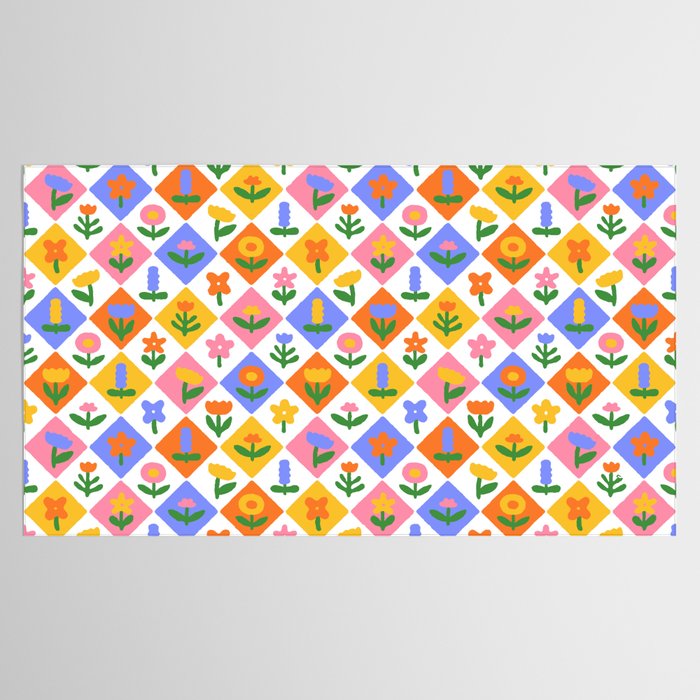 Retro colorful geometric flower art pattern Tablecloth Gallery Image 2