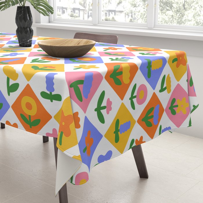 Retro colorful geometric flower art pattern Tablecloth Gallery Image 3