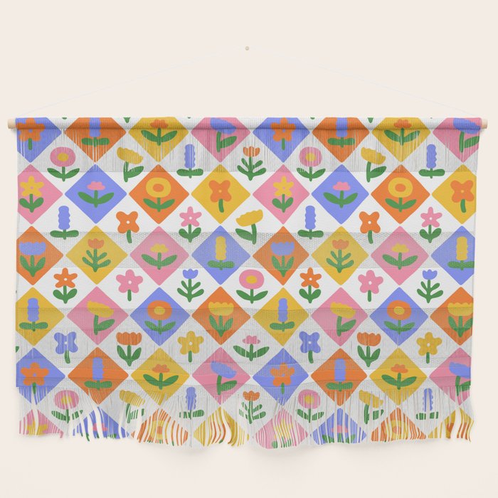 Retro colorful geometric flower art pattern Wall Hanging Gallery Image 1