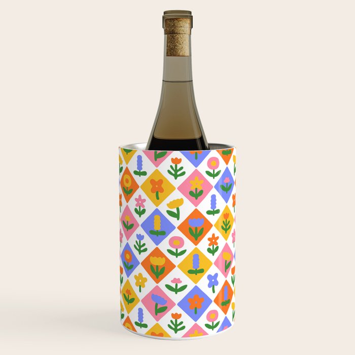 Retro colorful geometric flower art pattern Wine Chiller Gallery Image 1