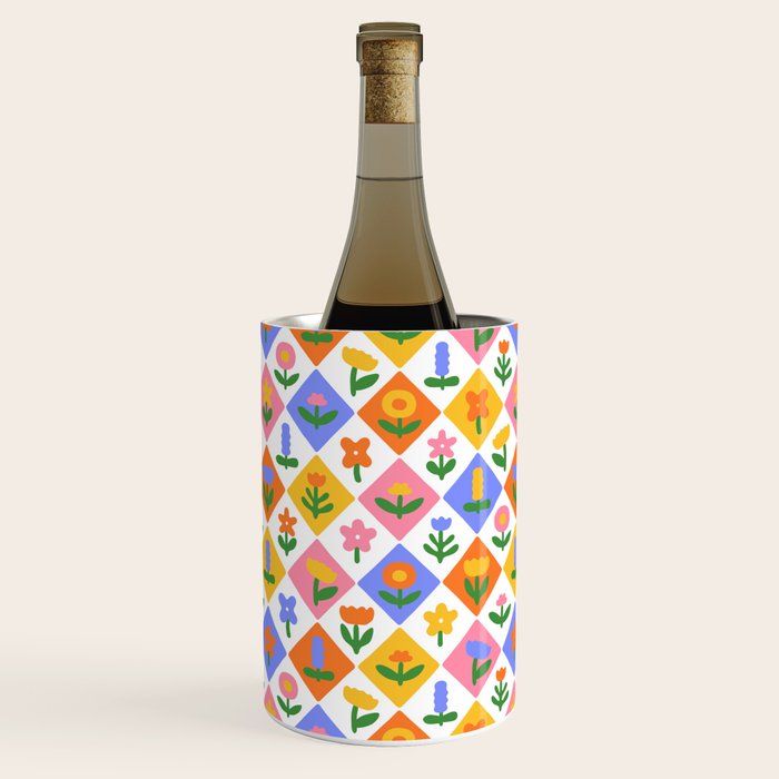 Retro colorful geometric flower art pattern Wine Chiller Gallery Image 3