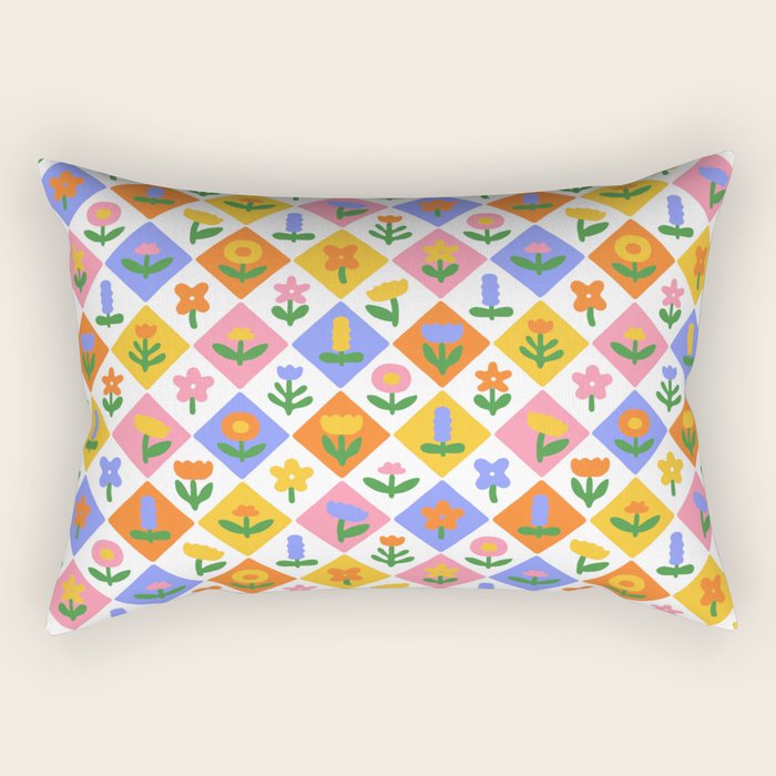 Retro colorful geometric flower art pattern Rectangular Pillow Gallery Image 1