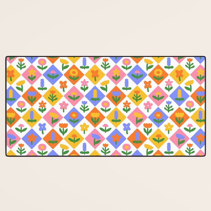 Retro colorful geometric flower art pattern Desk Mat Gallery Image 3