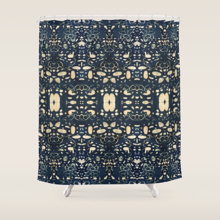 Dark Indigo Batik Shower Curtain Gallery Image 1