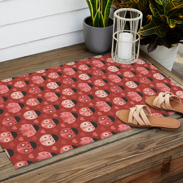 Love Bug Ladybugs - Valentines Day Colors Outdoor Rug Gallery Image 2