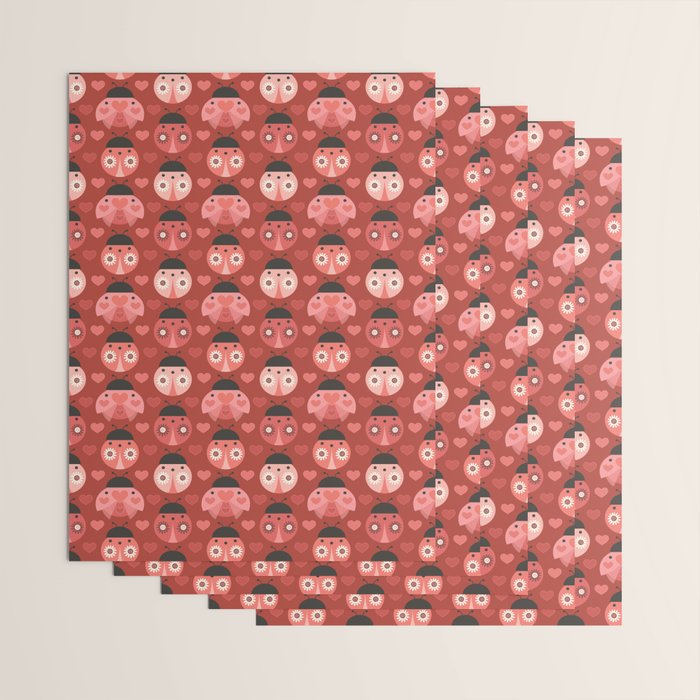 Love Bug Ladybugs - Valentines Day Colors Wrapping Paper Gallery Image 3