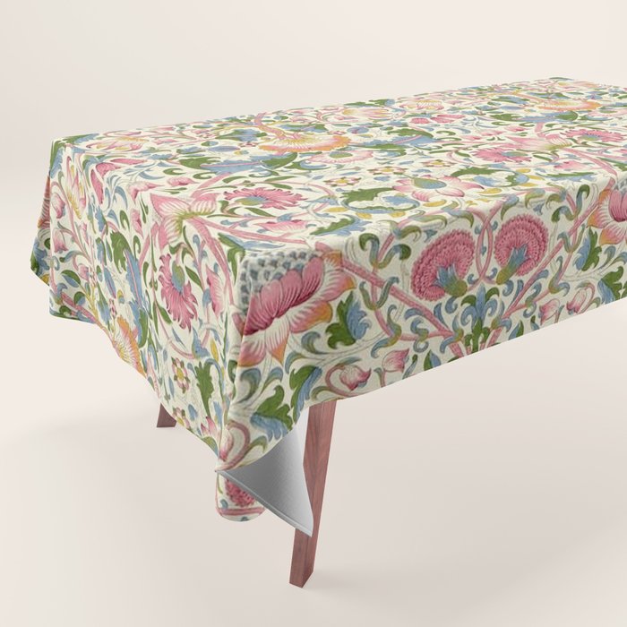 William Morris Vintage Lodden Blush Pink & Woad Blue Tablecloth Gallery Image 1