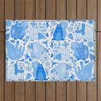 Winter Forest Woodland Animals in Blue Outdoor Rug Gallery Image 1
