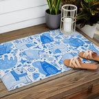 Winter Forest Woodland Animals in Blue Outdoor Rug Gallery Image 2