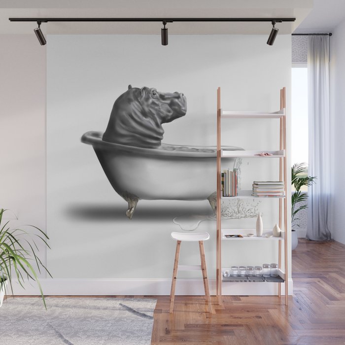 Hippo in Bath Wall Mural