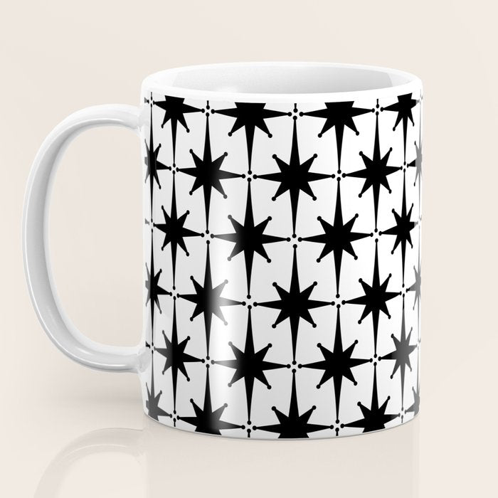 Midcentury Modern Atomic Starburst Pattern in Black and White Coffee Mug Gallery Image 3