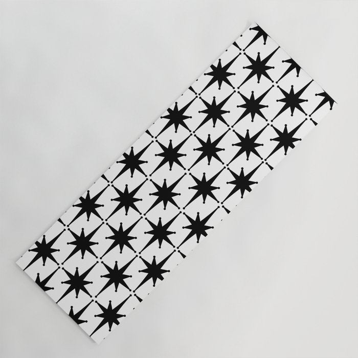 Midcentury Modern Atomic Starburst Pattern in Black and White Yoga Mat Gallery Image 1