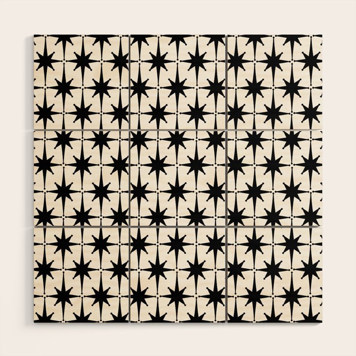 Midcentury Modern Atomic Starburst Pattern in Black and White Wood Wall Art Gallery Image 1