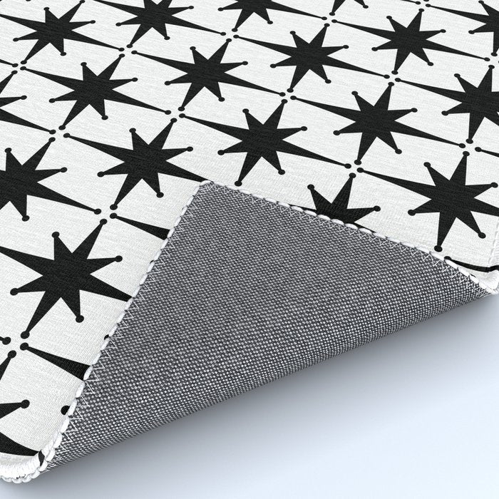 Midcentury Modern Atomic Starburst Pattern in Black and White Rug Gallery Image 4