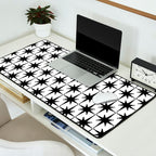 Midcentury Modern Atomic Starburst Pattern in Black and White Desk Mat Gallery Image 2