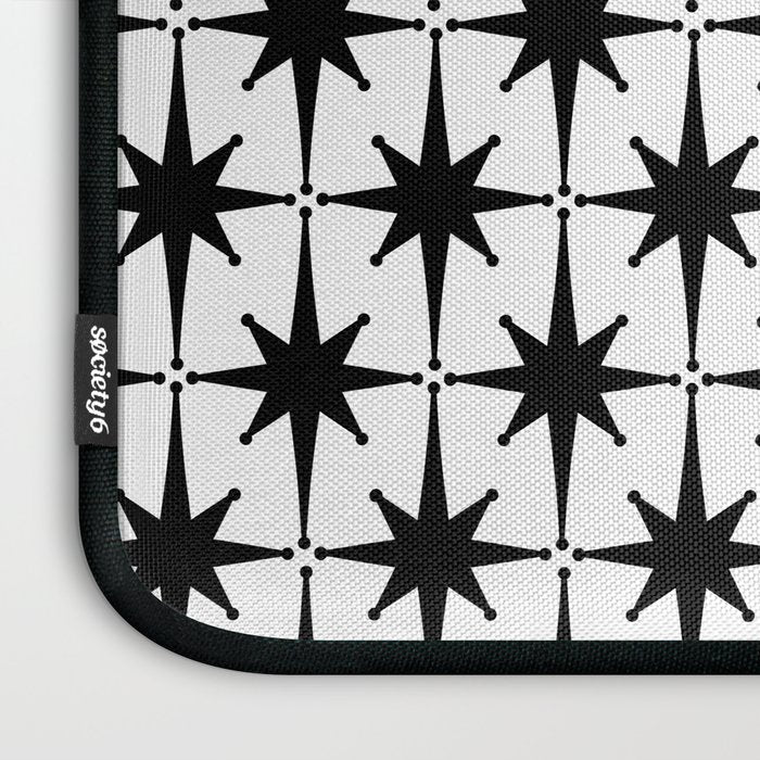 Midcentury Modern Atomic Starburst Pattern in Black and White Laptop Sleeve Gallery Image 3