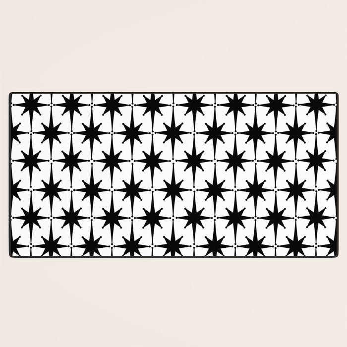 Midcentury Modern Atomic Starburst Pattern in Black and White Desk Mat Gallery Image 3