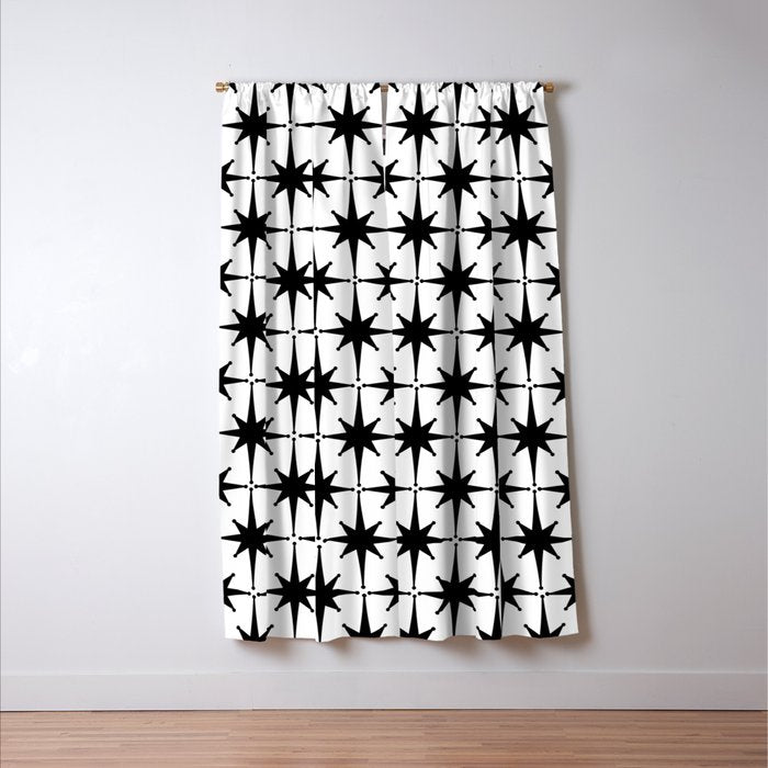 Midcentury Modern Atomic Starburst Pattern in Black and White Window Curtain Gallery Image 3