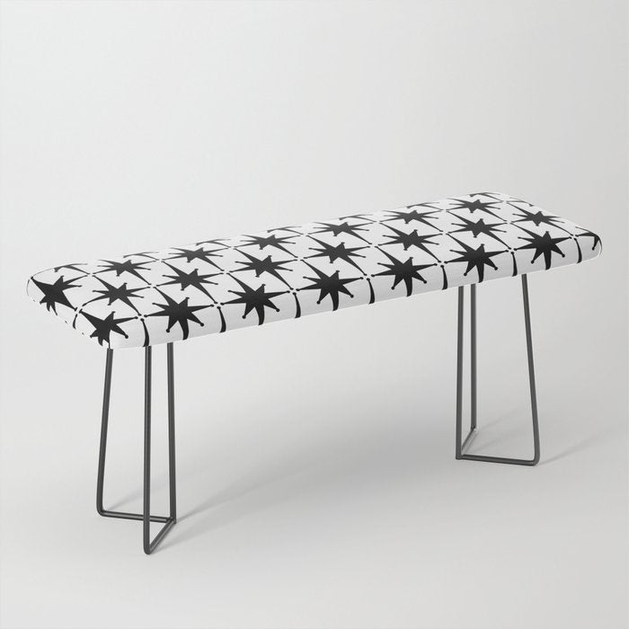 Midcentury Modern Atomic Starburst Pattern in Black and White Bench Gallery Image 1