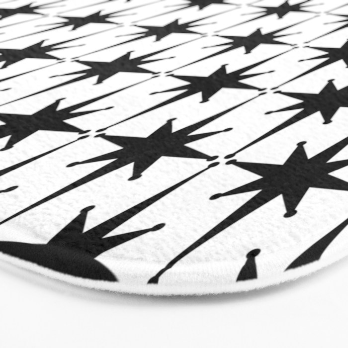 Midcentury Modern Atomic Starburst Pattern in Black and White Bath Mat Gallery Image 3