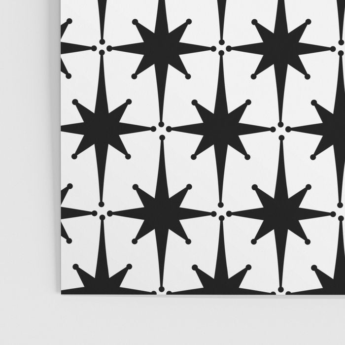 Midcentury Modern Atomic Starburst Pattern in Black and White Poster Gallery Image 3