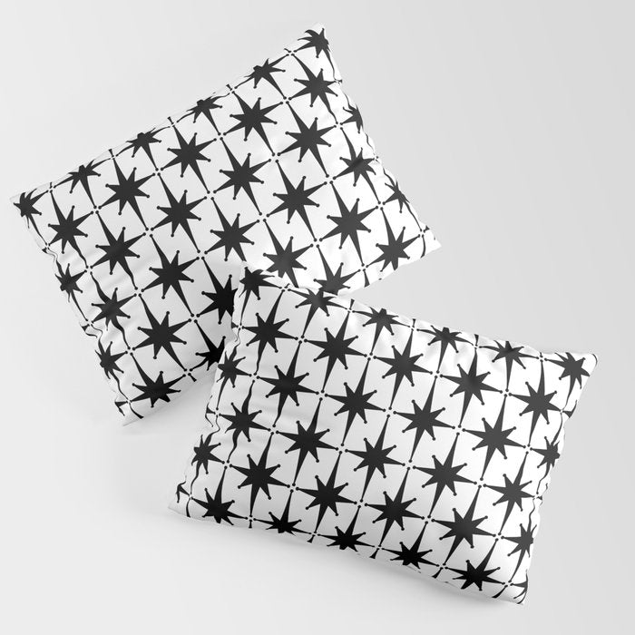 Midcentury Modern Atomic Starburst Pattern in Black and White Pillow Sham Gallery Image 3