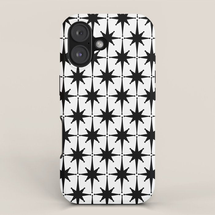 Midcentury Modern Atomic Starburst Pattern in Black and White iPhone Case Gallery Image 1