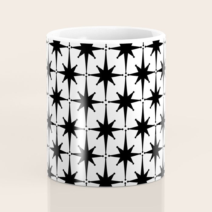 Midcentury Modern Atomic Starburst Pattern in Black and White Coffee Mug Gallery Image 4