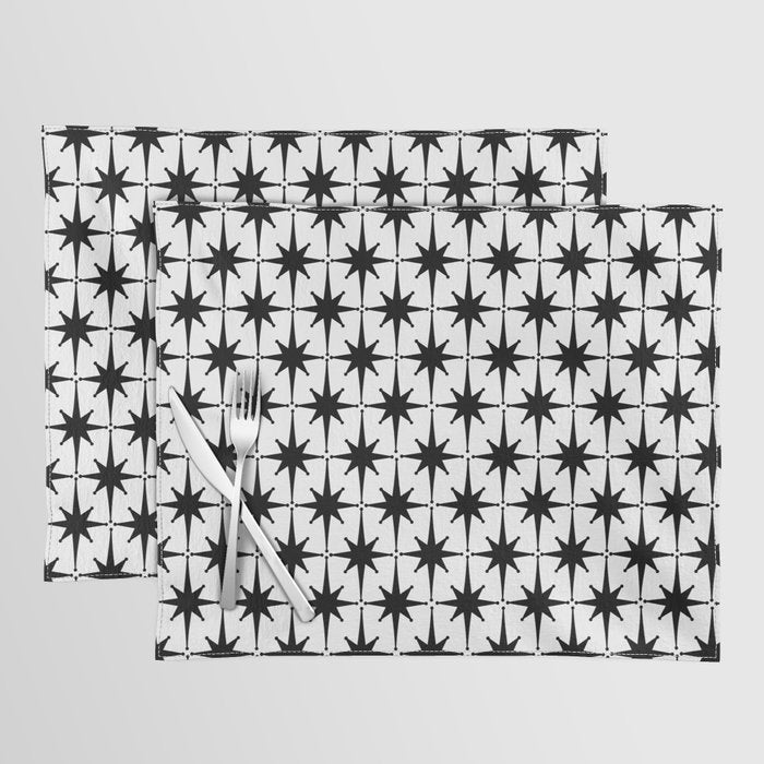 Midcentury Modern Atomic Starburst Pattern in Black and White Placemat Gallery Image 1