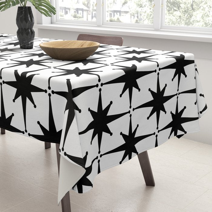 Midcentury Modern Atomic Starburst Pattern in Black and White Tablecloth Gallery Image 3