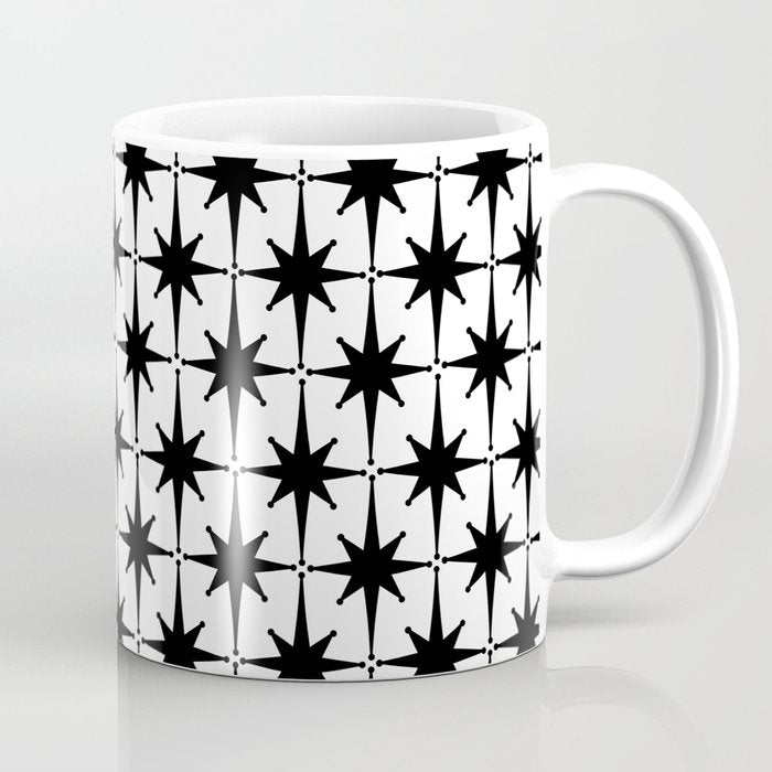 Midcentury Modern Atomic Starburst Pattern in Black and White Coffee Mug Gallery Image 1