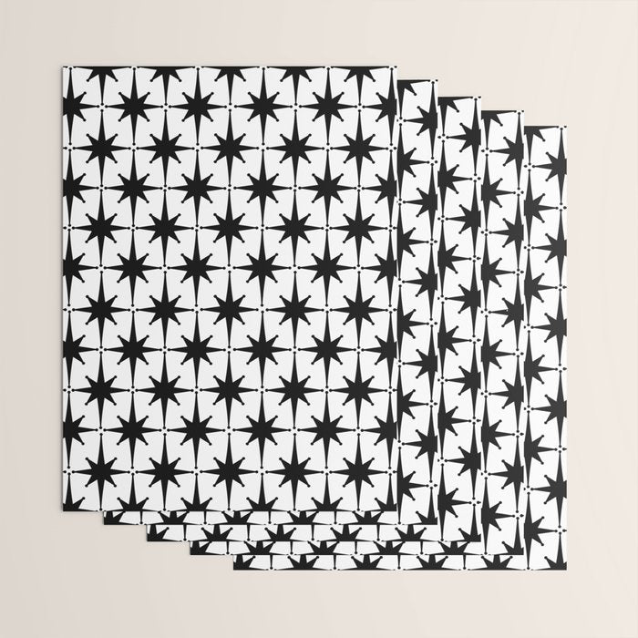 Midcentury Modern Atomic Starburst Pattern in Black and White Wrapping Paper Gallery Image 3
