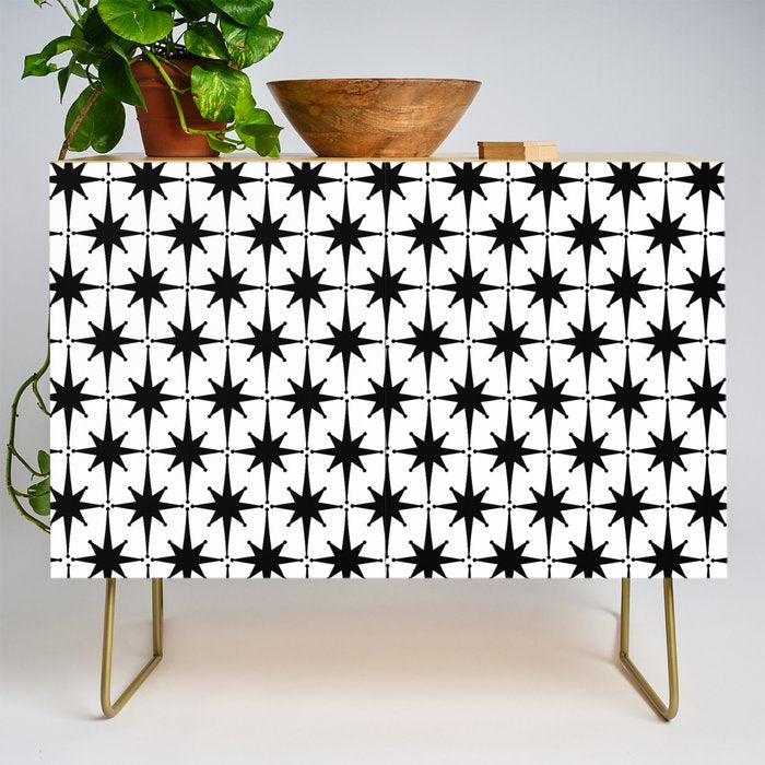 Midcentury Modern Atomic Starburst Pattern in Black and White Credenza Gallery Image 1
